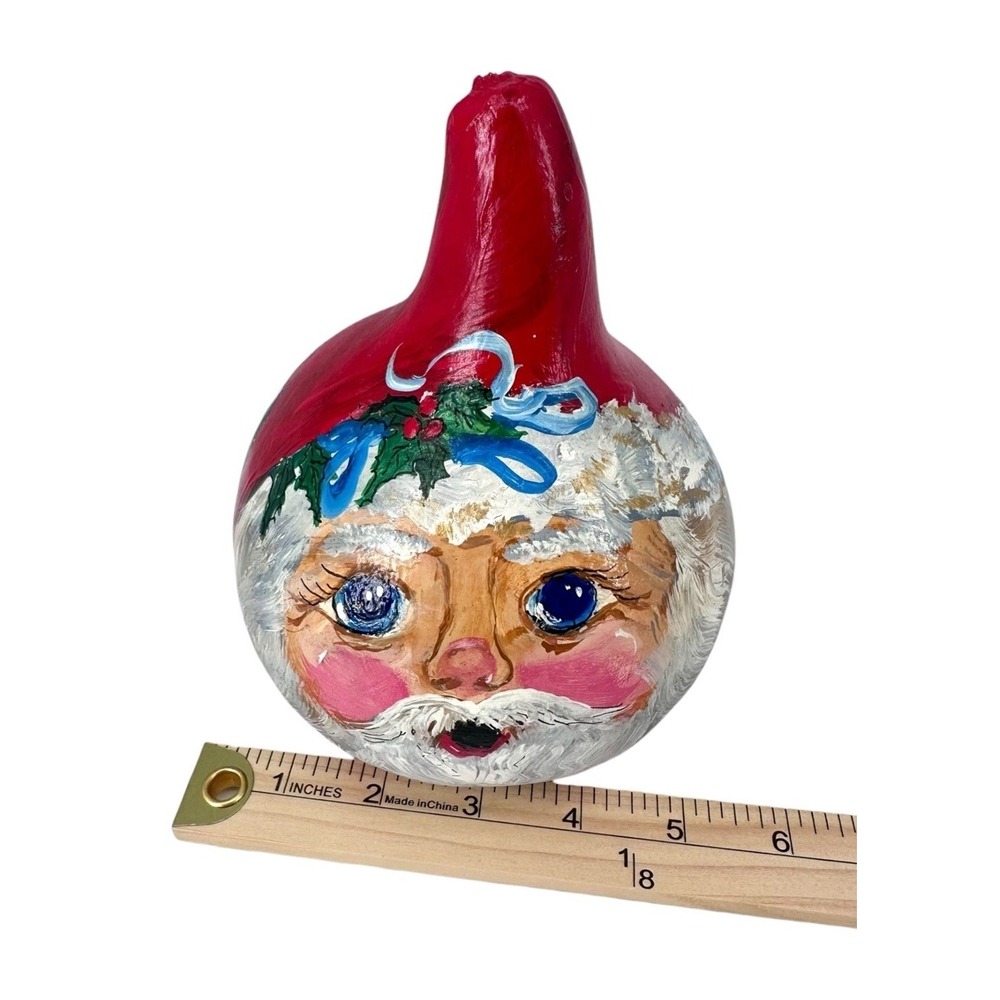 Vintage Hand Painted Santa Gourd Folk Art Signed Primitive Christmas Decor - Picture 9 of 9